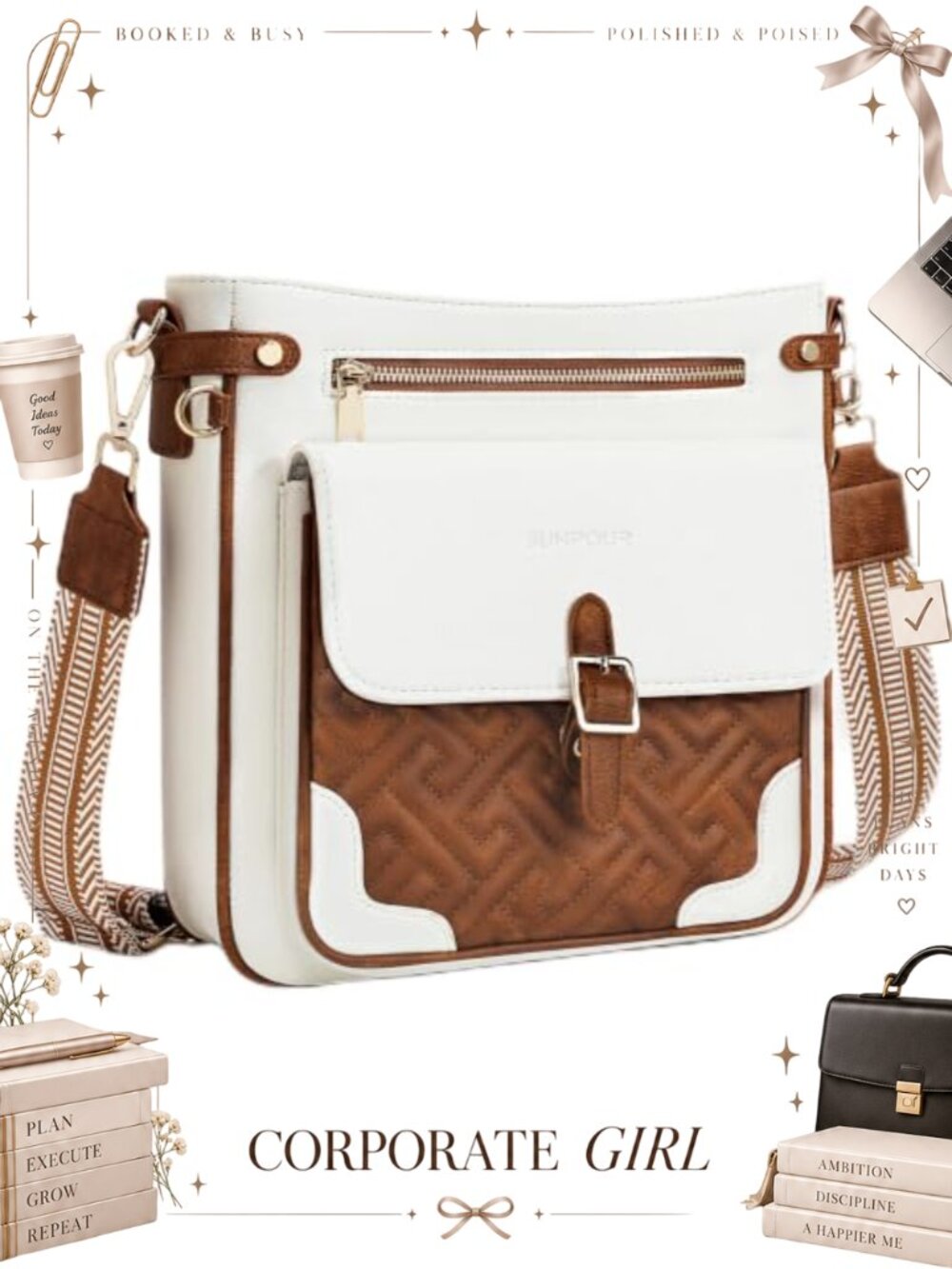 Quilted Vegan Leather Crossbody Bag RFID Large Messenger Purse